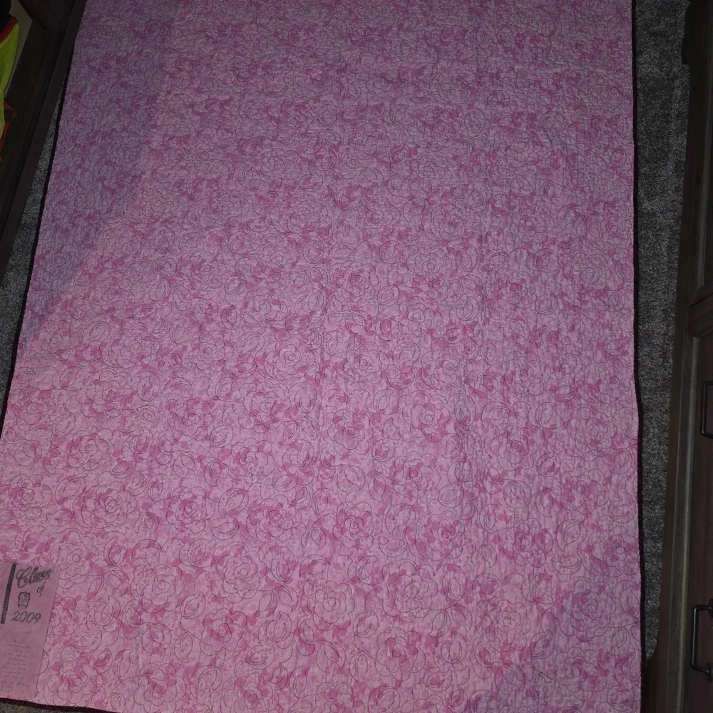 Handmade Patchwork Quilt Burgundy Pink Magenta Diagonal Pattern 68x55 Graduation